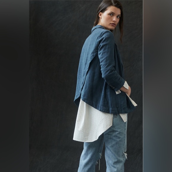 Anthropologie Vintage Washed Blazer Size 8 Navy - Picture 4 of 9